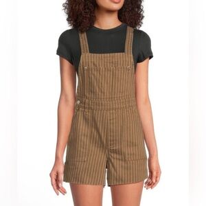 NWT WEWOREWHAT 100% Cotton Brown Striped Sleeveless Romper Short Overalls